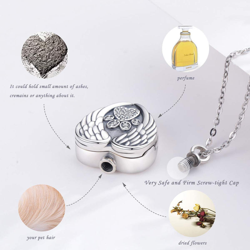 Eusense Sterling Silver Pet Cremation Jewelry Pet Urn Necklace for Dogs Cats Ashes Keepsake Paw Heart Locket Necklace That Holds Pictures - PawsPlanet Australia