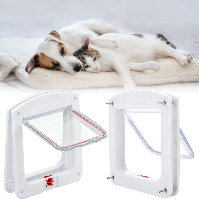 Pet Door, 4 Way Locking Classic Cat Flap Easy Install, Durable for Cats - Tunnel Included,White, 20 x 22cm - PawsPlanet Australia