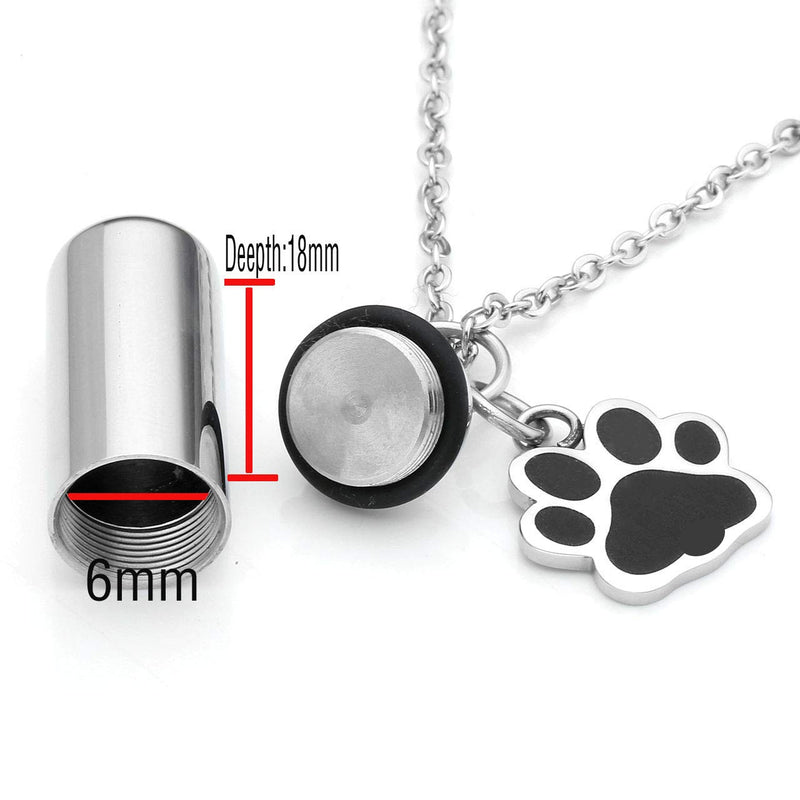 Zysta Pet Puppy Dog Paw Ashes Keepsake Necklace Keyring Set Personalised Custom Cylinder Pendant with Charm Urns Necklaces Keyrings Engraving Ash Holder Container Cremation Memorial Jewellery 1 Piece Necklace Non-Engraving - PawsPlanet Australia