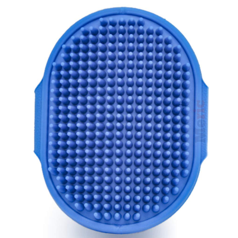 [Australia] - Meric Pet Shampoo Brush, 4.7" x 3.5" Blue Grooming Glove, Rubber Massaging Bristles, Adjustable Hand Straps, for Dogs, Cats, Rabbits & Other Small Pets, 1pc 
