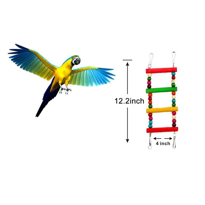 Uheng Colorful Bird Ladder Toys for Parrot, Pet Swings Chew Hanging Bridge, Wooden Rainbow Cage Training Accessories for Cockatiel Conure Parakeet Small Macaw Budgie 31CM/12in - PawsPlanet Australia