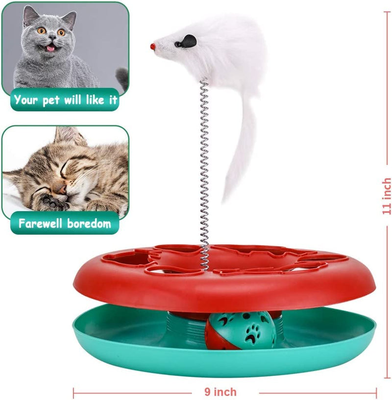 Interactive Cat Toy 2-in-1 Cat Toy with Mouse, Cat Rotating Teaser Feather and Ball (Red) - PawsPlanet Australia