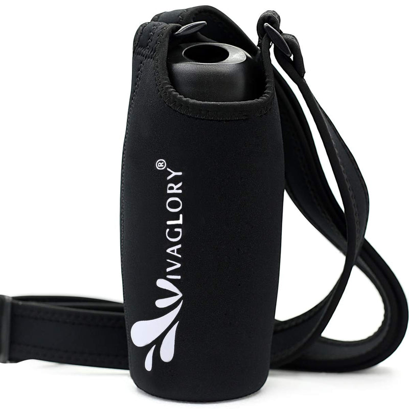 VIVAGLORY 750ml Leak proof Dog Water Bottle with Black Neoprene Bottle Holder for Walking and Hiking 750 ml (Pack of 1) Stainless Steel + Black Carrier - PawsPlanet Australia