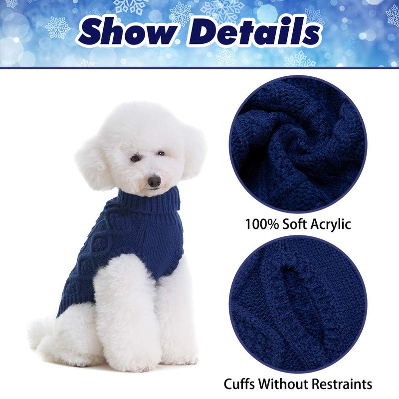 Turtleneck Knitted Dog Sweater - Classic Cable Knit Dog Jumper Coat, Warm Pet Winter Clothes Outfits for Dogs Cats in Cold Season Small Navy Blue - PawsPlanet Australia