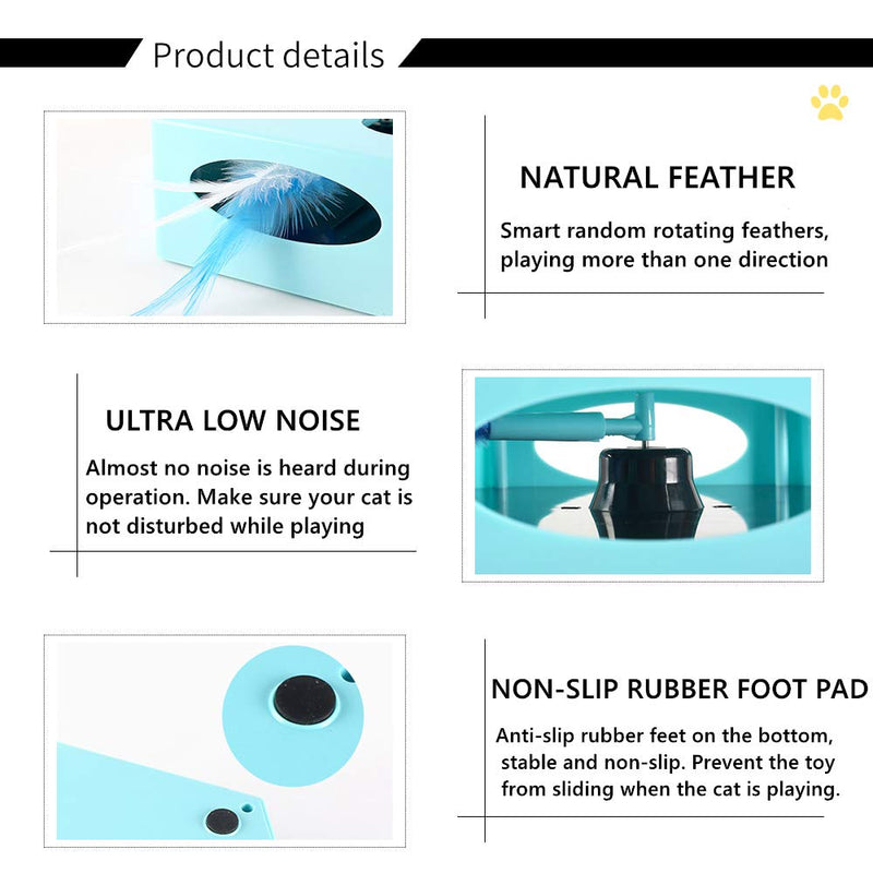 [Australia] - Mylopet Interactive Cat Toys with Electronic Rotating Feather, Novelty Automatic Kitten Toys, Smart Random Rotating Electric Cat Feather Toys Low Noise with Replace Feather Blue(Hexagon) 