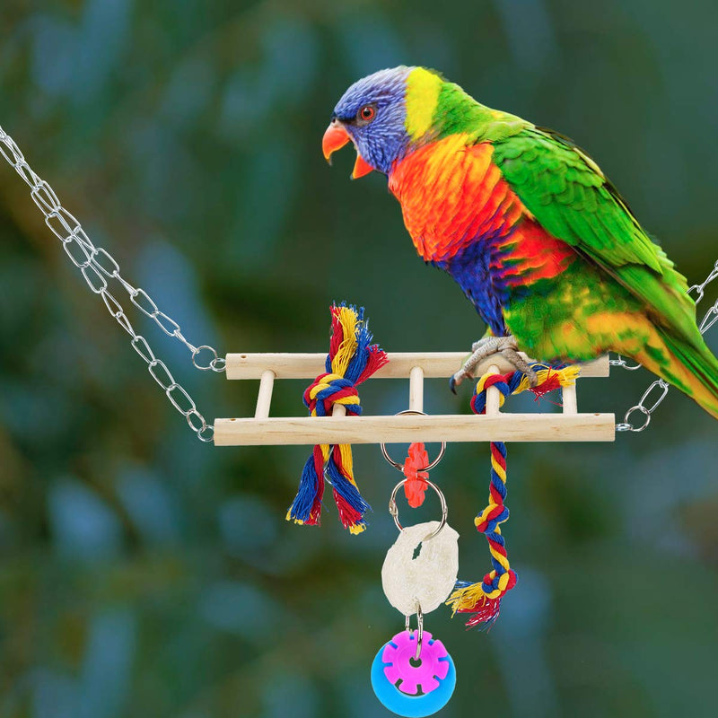 Locisne 7 Pack Bird Parrots Cage Toys Wood Hanging Bell Swing Shredding Chewing Perches Parrot Toy Parrot Bite Toy for Budgie Parakeet Cockatiel Macaw - PawsPlanet Australia