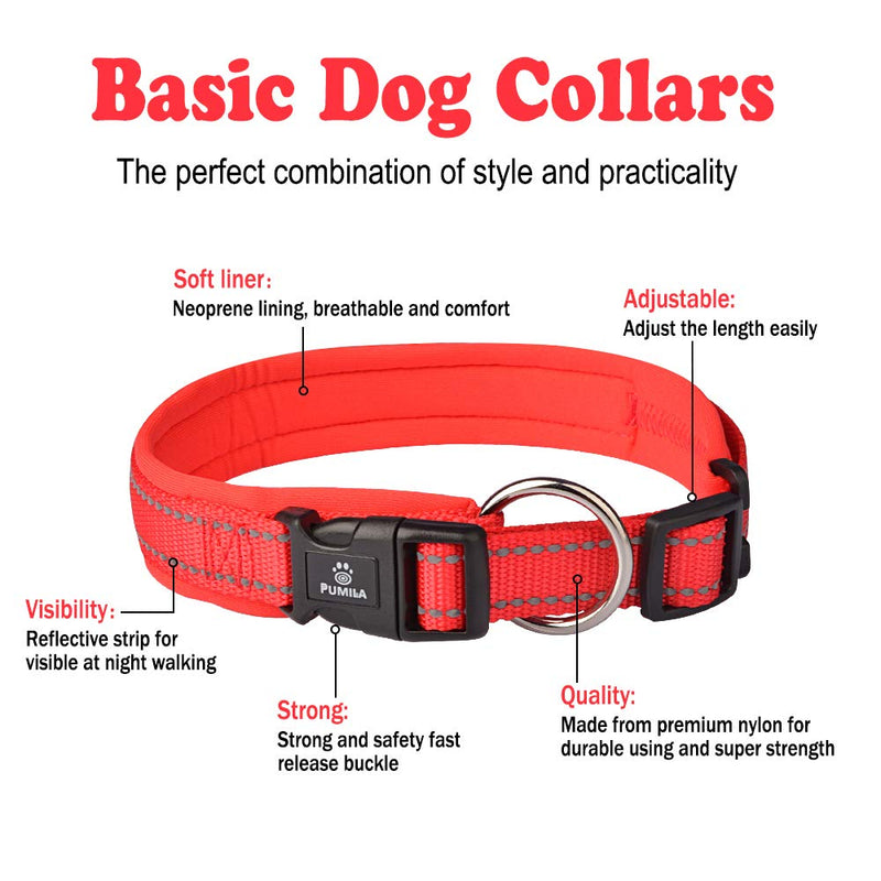 [Australia] - Padded Dog Collar, Weatherproof Puppy Collars, Adjustable Reflective Neoprene Padded Basic Dog Collars L(17.7-20.9in / 45-53cm) Red 