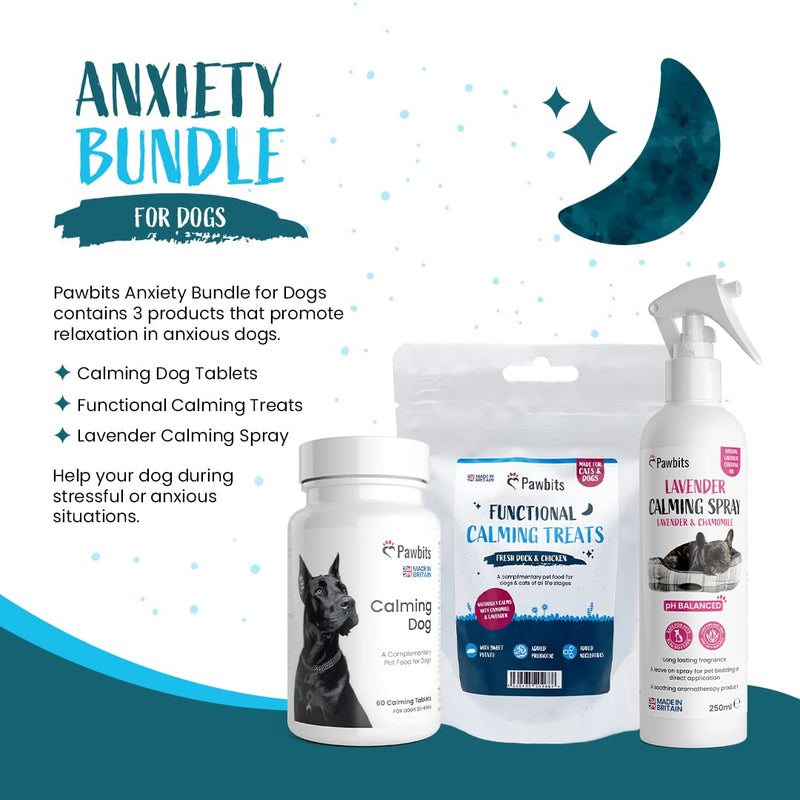 Dog Anxiety Pack | 3 Calming Products | for Stressed & Anxious Dogs | 60 Calming Dog Tablets | Lavender Calming Spray | Calming Dog Treats - Grain Free UK Made Training Treats - PawsPlanet Australia