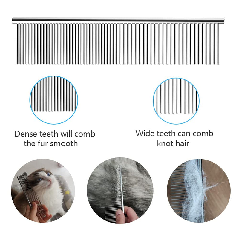 TanDraji Dog Combs for Grooming, 2 Pack Metal Dog Comb with Rounded Teeth, Stainless Steel Cat Comb for Removing Tangles and Knots for Long and Short Haired Dogs and Cats - PawsPlanet Australia