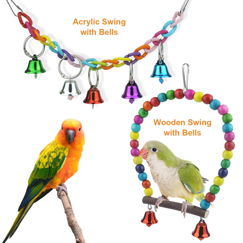 [Australia] - WBYJ 17 Pack Birds Parrot Toys, Parrots Swing Hanging Chewing with Bells Toys Hand Made Bird Cage Toys for Love Birds Finches Small Parrots Parakeets Cockatiels Conures Small Macaws (A) 