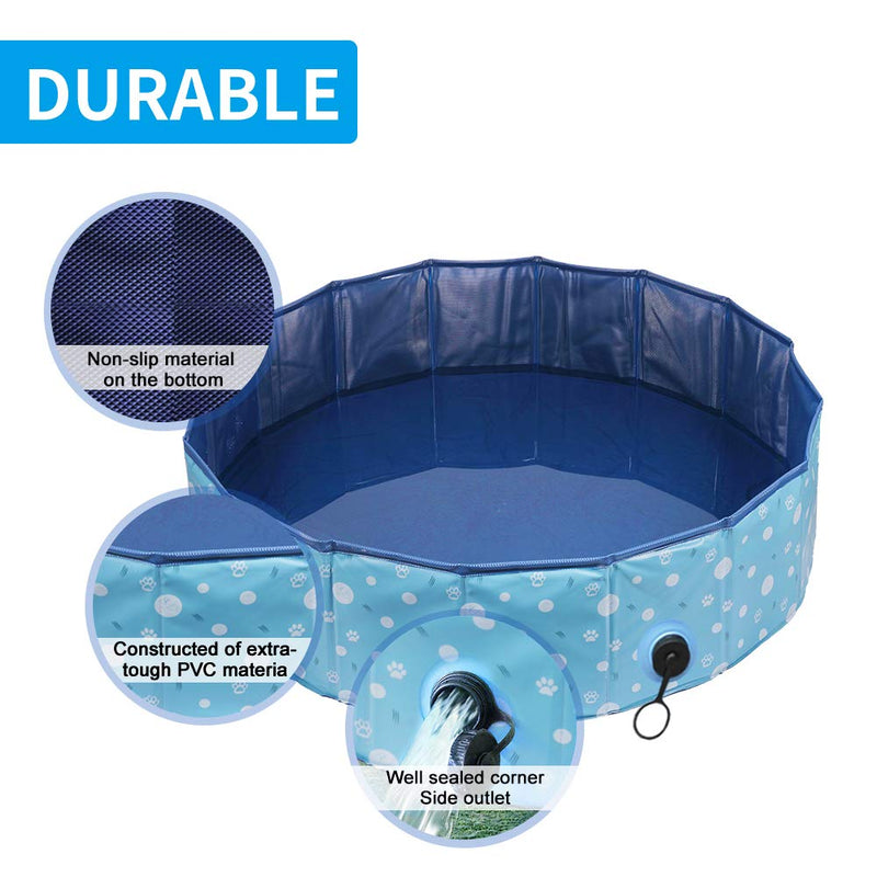 Delicacy Foldable Dog Pool, PVC Collapsible Dogs Pet Kiddie Bath Pool Swimming Pool,Bathing Tub for Dogs Cats and Kids 32"D x 8"H Blue - PawsPlanet Australia