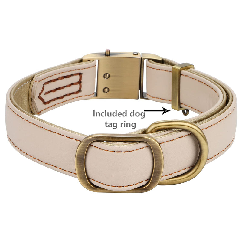 Faleela Adjustable Classic Luxury Padded Leather Dog Collar with Quick Release Metal Buckle -Soft and Strong Collar for Small Medium Large Dogs S Beige - PawsPlanet Australia