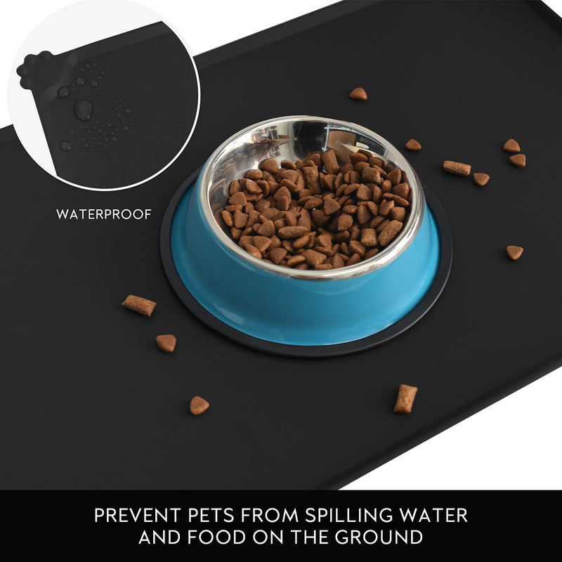 AOKLANT Dog Cat Food Mat, Bowl mat,Multiple Color, Silicone Waterproof Pet Bowl Mat, Non-Stick Food Pad Cushion Waterproof 18.5" x 11.5" Black - PawsPlanet Australia
