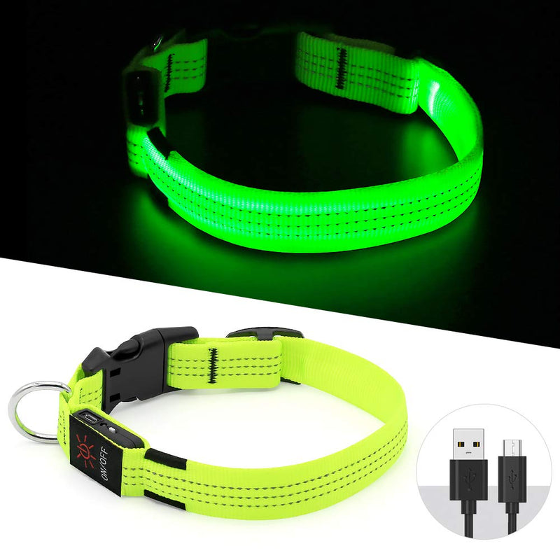 [Australia] - BSEEN LED Dog Collar, LED Dog Leash, USB Rechargeable Glowing Safety Dog Collar Light Up Adjustable Nylon Webbing Reflective Pet Dog Collar Leash for Dog & Cat Large Neon Green 