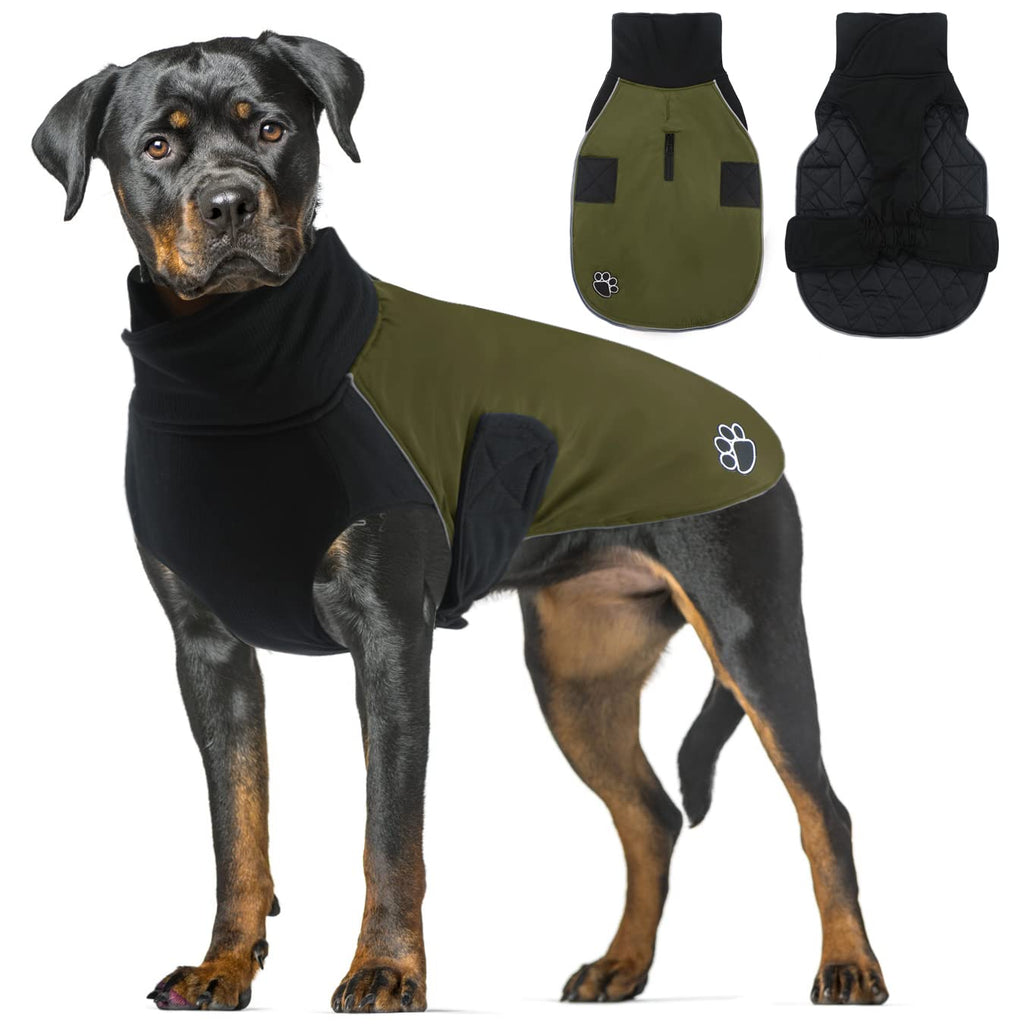 ALAGIRLS Reflective Dog Jacket, Winter Waterproof Fleece Warm Jacket Dog Coat, Dog Jackets Coat Hoodie Dog Jacket for Small Medium and Large Dogs Army Green XL XL (Chest Circumference: 65-78cm) - PawsPlanet Australia