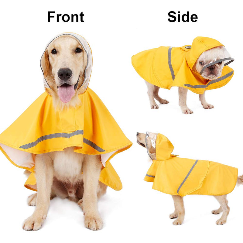 Dog Raincoat Hooded Poncho, Waterproof Adjustable Pet Raincoat with Reflective Strip, Lightweight Dog Rain Jacket Suitable for Small Medium Large Dogs, Available in All Seasons (Yellow) XS Back length (11in) Yellow - PawsPlanet Australia