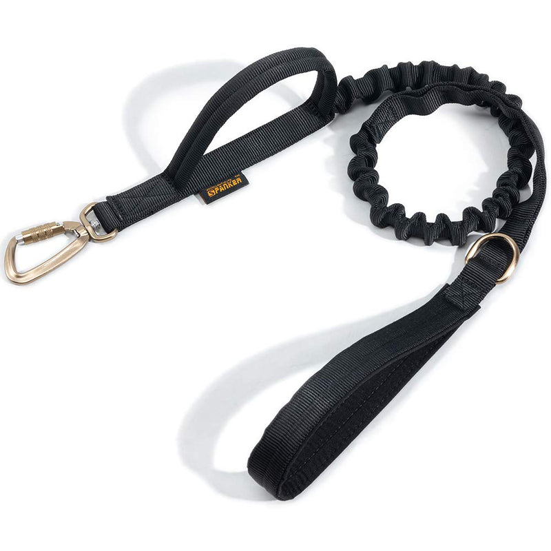 [Australia] - EXCELLENT ELITE SPANKER Military Leash Dog Tactical Space Aluminum Hook Clips Bungee Dog Leash Tactical Dog Leash Elastic Dog Rope Leads with 2 Control Handle Black 