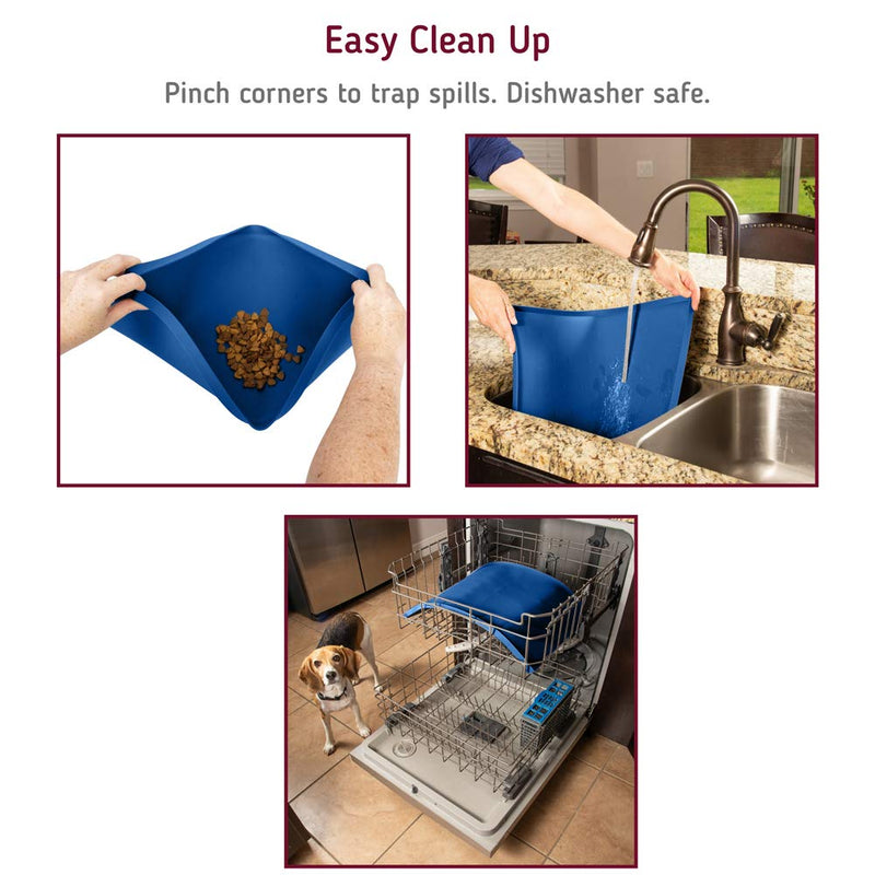 Leashboss Splash Mat Dog Food Mat with Tall Lip, M/L (20"x13"), XL (25”x17”) or XXL (30"x22") Dog Bowl Mat for Food and Water, Non Slip Waterproof Silicone Pet Food Mat for Dogs and Cats M/L - 20 x 13 Inches Blue - PawsPlanet Australia