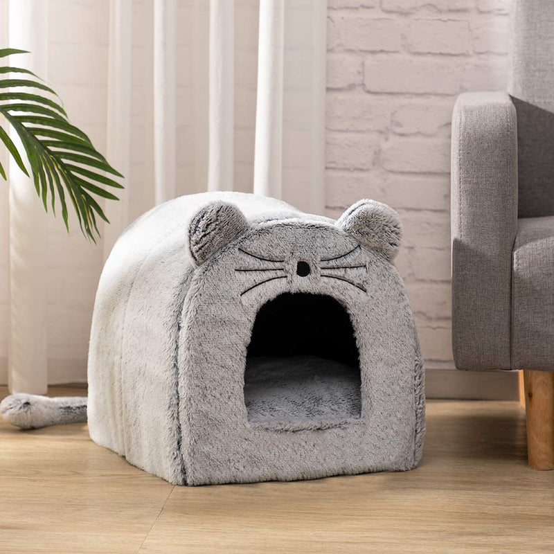 [Australia] - Hollypet Self-Warming Mouse Pet Bed Warm Cave Nest Sleeping Bed Puppy House for Cats and Small Dogs, Gray 