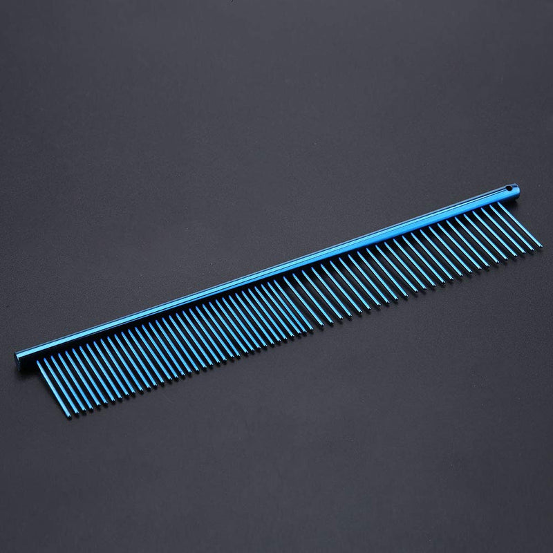 Oumefar Pet Hair Row Comb Stainless Steel Cat Hair Trimmer Comb Dog Grooming Deshedding Tool with Different Spaced Rounded Teeth(Blue) Blue - PawsPlanet Australia