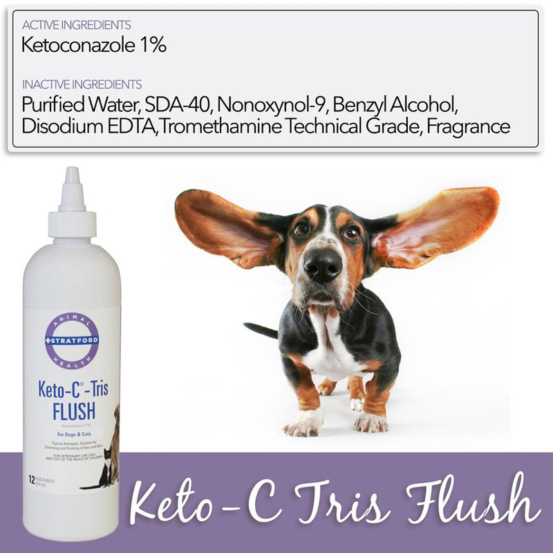 Stratford Pharmaceuticals Keto-C Tris Flush Antiseptic Ear & Skin Cleanser Dogs, Cats, Horses 12 oz - PawsPlanet Australia