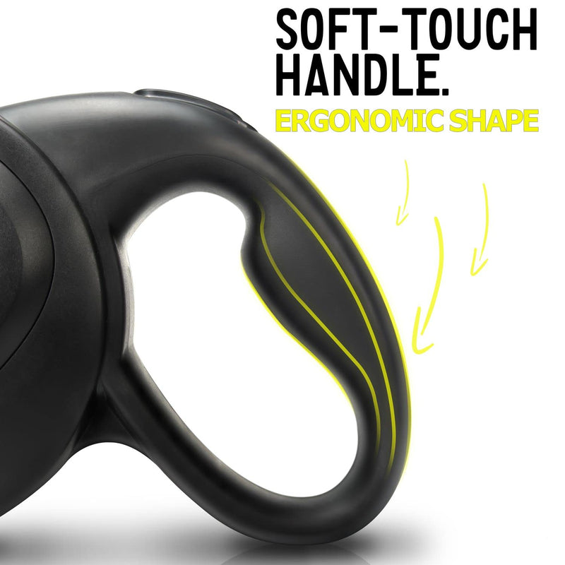 BLUZELLE 8m long dog leash for dogs up to 50kg, flexible retractable leash, neon yellow, bright reflector strap with 360° metal carabiner hook, ergonomic black rubberized handle & retraction brake - PawsPlanet Australia