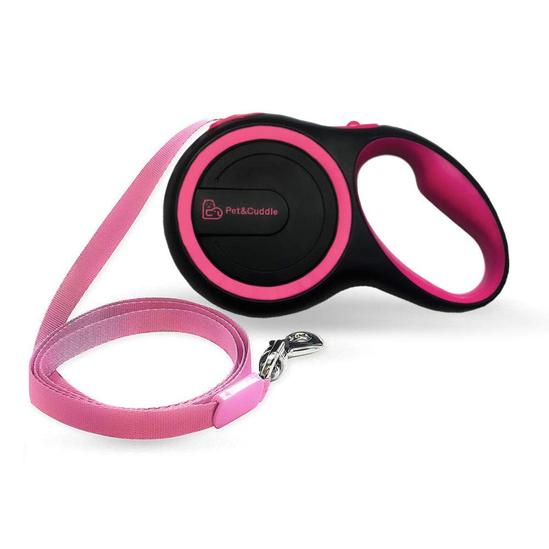 [Australia] - PET&CUDDLE Retractable Dog Leash, 16 ft Dog Leash for Small to Large Dogs Up to 110 lbs, Easy Single Lock/Release Button and Ergonomic Handle, Heavy Duty Tangle-Free Nylon Ribbon Leash Black+Pink 