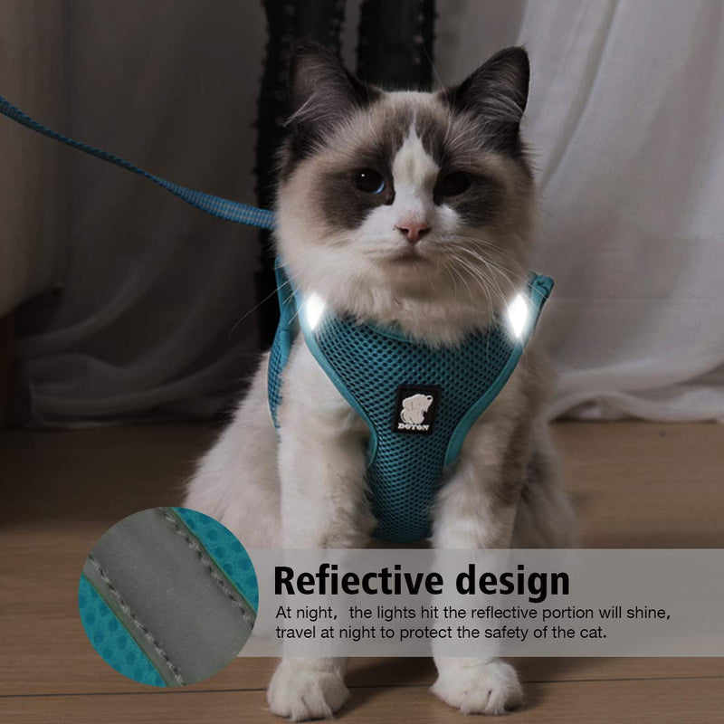 Wooruy Cat Harness and Leash Set for Walking 360° wrap-Around Small Cat and Dog Reflective Harness Cushioning and Anti-Escape Suitable for Puppies Rabbits with Cationic Fabric XS Turquoise - PawsPlanet Australia