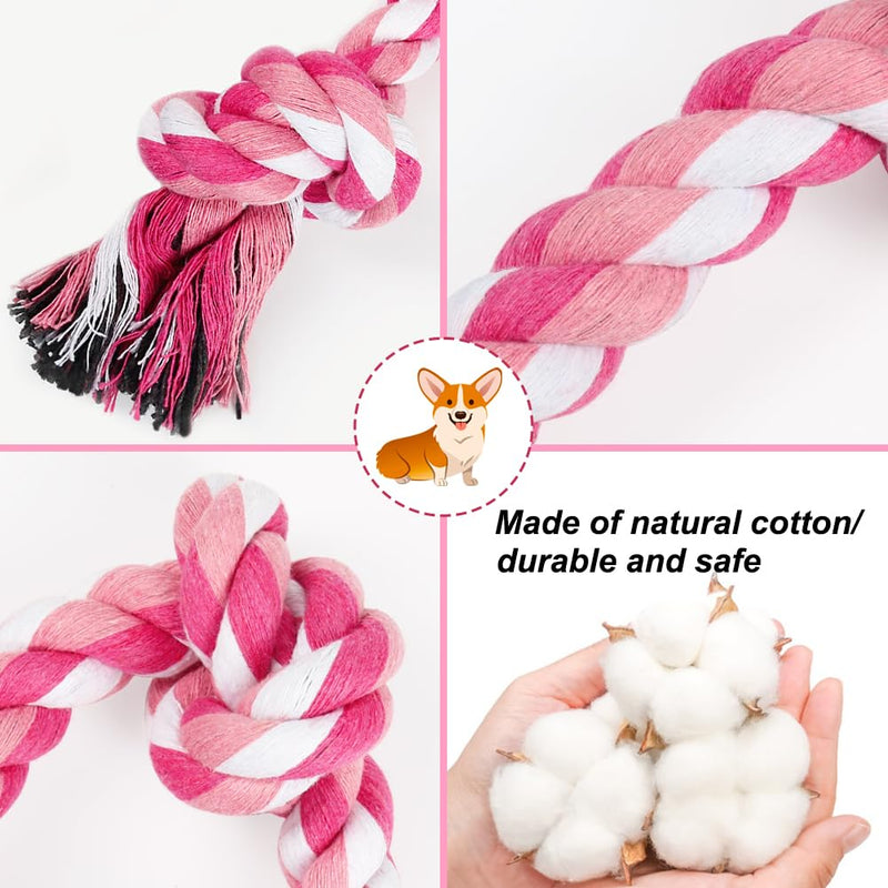 SZEE Dog Rope Toys, 3 Knots Chew Rope Toy for Medium and Small Dogs, Natural Cotton Dog Pull Rope for Tug of War and Teeth Cleaning (Pink) Pink - PawsPlanet Australia