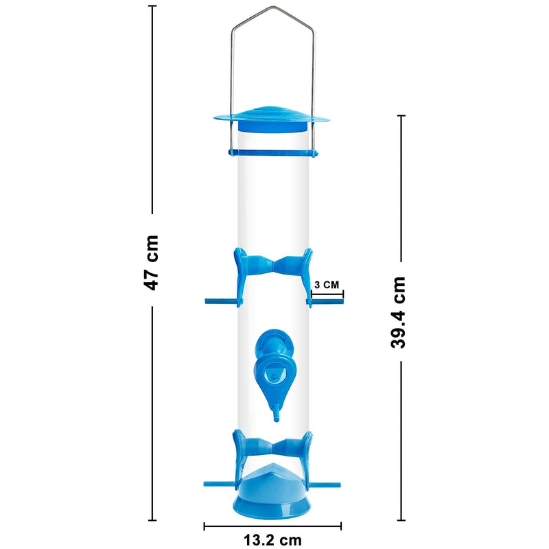 Urban Deco Bird Feeders Hanging Plastic Tube Bird Seed Feeder 6 Ports Long Bird Feeder Bird Feeding Station with Steel Hanger Bird Seed Holder for Small Birds Hummingbirds (Blue-1 Pack) Blue-1pack - PawsPlanet Australia