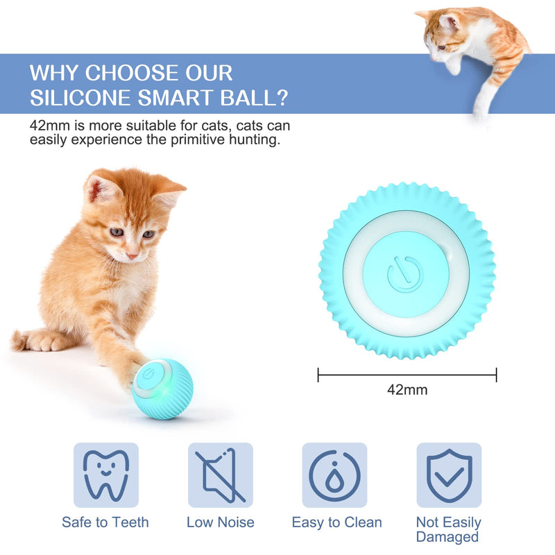 EXTFANS Cat Toy Electric Cat Ball with LED Light, Automatic 360 Degree Rollball Interactive Cat Toy with USB Rechargeable Interactive Cat Ball for Cats (Blue) - PawsPlanet Australia