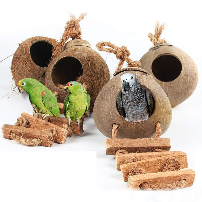 Hanging Bird House with Ladder,Natural Coconut Fiber Shell Bird Nest Breeding for Parrot Parakeet Lovebird Finch Canary,Coconut Hide Bird Swing Toys for Hamster,Bird Cage Accessories,Pet Bird Supplies - PawsPlanet Australia