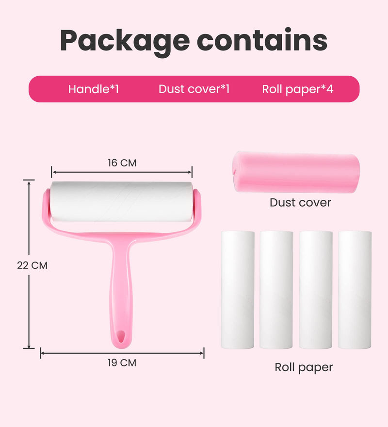Lint roller 4 rolls with 1 dispenser 1 dust cover, 16cm extra large pet hair remover, lint roller animal hair suitable for clothing, hair, cat hair, dog hair, sofas, carpets, 60 sheets/roll pink - PawsPlanet Australia