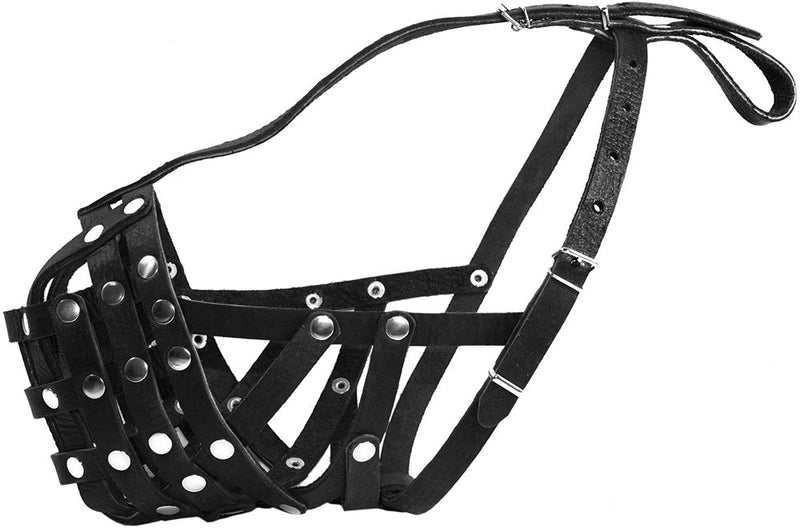 CollarDirect Basket Dog Muzzle for Boxer, English Bulldog, American Bulldog Secure Leather Muzzle Black - PawsPlanet Australia
