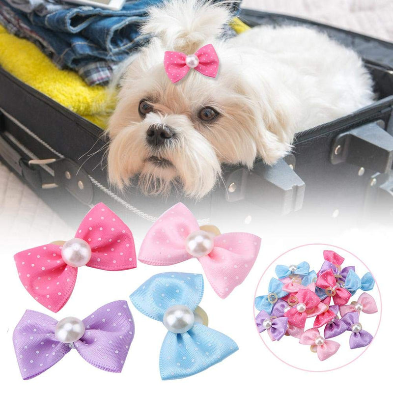 20pcs Dog Hair Bows with Rubber Bands Small Dog Puppy Dots Faux Pearl Bow Pattern Hair Rope Hair Band Pet Grooming Products for Puppies Cats and Other Small Pets - PawsPlanet Australia