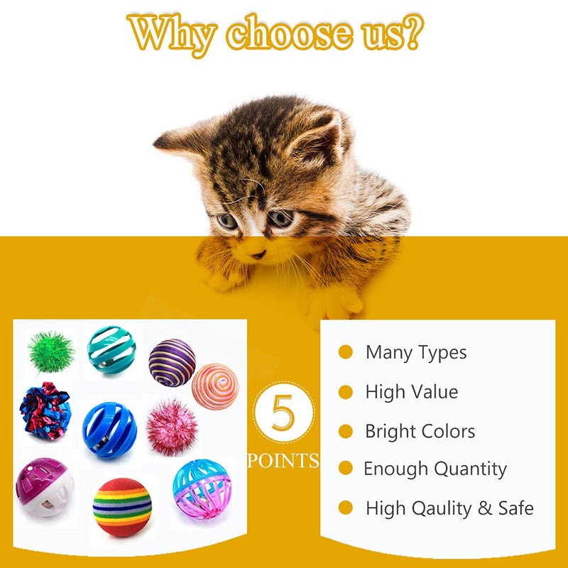 LASOCUHOO Cat Toys, Kitten Cat Ball Toys Assortments, Including Rainbow Ball, Crinkle Ball, Sparkle Ball, Bell Balls, Sisal Ball, Linen Ball for Cats and Kitten 30 PCS - PawsPlanet Australia