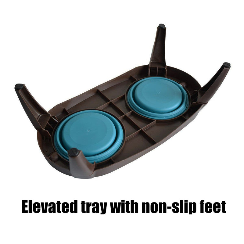[Australia] - ZOOPOLR Elevated Dog Bowls Double Bowl Feeder, Travel Dog Bowls, Dog Cat Bowls Stand with 2 Collapsible Silicone Bowls, Raised Pet Feeder Suitable for Small Dogs & Cats Blue 