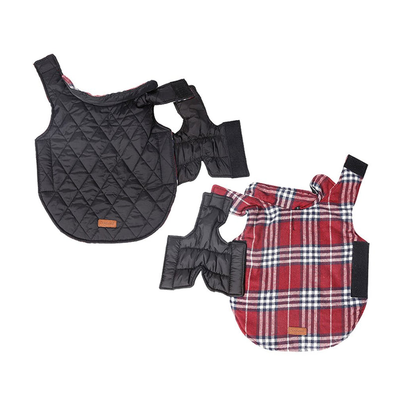 [Australia] - WORDERFUL Dog Winter Coat Pet Reversible Plaid Winter Jacket Waterproof Plaid Warm Clothes for Small Medium Large Dogs Red 