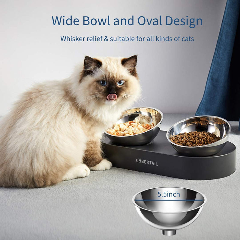 PETKIT CYBERTAIL Elevated Dog Cat Stainless Steel Bowls, 15° Tilted Raised Cat Food and Water Bowls, Stress Free Food Grade Material, Nonslip No Spill Pet Feeding Bowls - PawsPlanet Australia