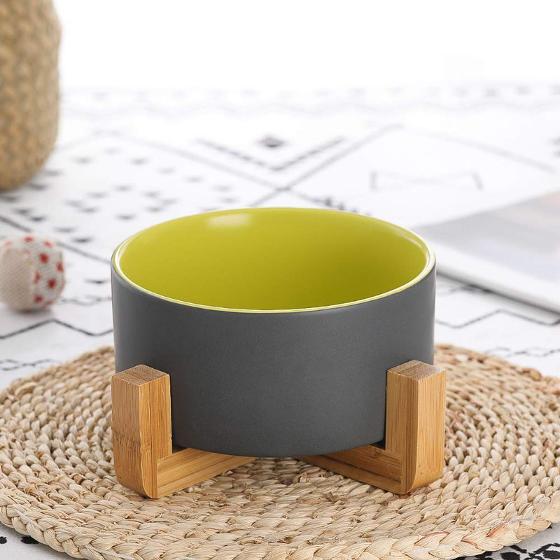 HCHLQLZ Gray Green Ceramic Dog Bowl with Wood Stand No Spill Pet Food Water Feeder Cats Small Dogs - PawsPlanet Australia