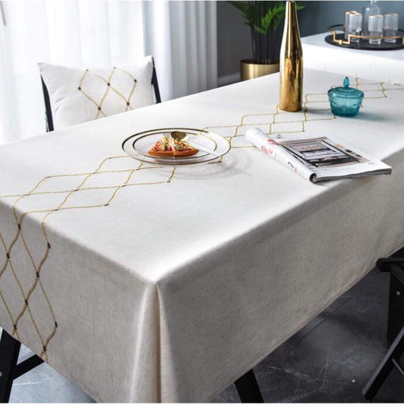 Bringsine Embroidery Geometric Diamond Tablecloth Heavy Weight Cotton Linen Fabric Dust-Proof Water-Proof Table Cloth Cover for Kitchen Dinning Tabletop Decoration (Rectangle/Oblong, 53 x 70 Inch) Rectangle/Oblong, 53 x 70 Inch - PawsPlanet Australia