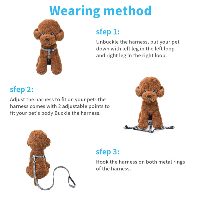 [Australia] - KLCW Leash and Collar for Small Dogs, Harness for Medium Dogs, Harness and Leash Set S Gray stripes 