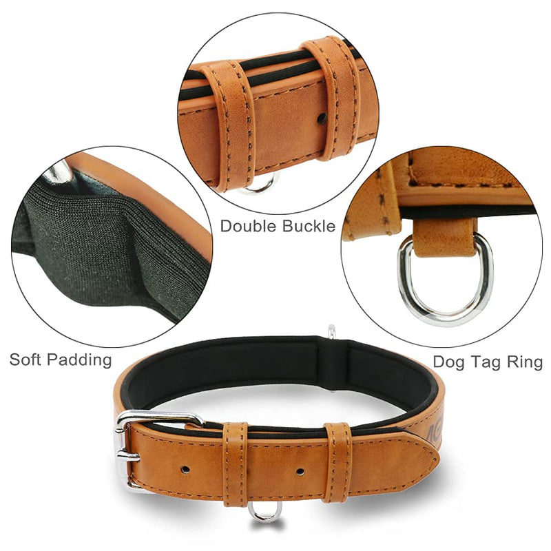 Grand Line Adjustable Dog Collar of Neoprene Padded PU Leather Available in 4 Sizes & 3 Colors for Small Medium Large Dogs, Brown(M) M: Adjustable 40-50cm, Width 2.5cm - PawsPlanet Australia