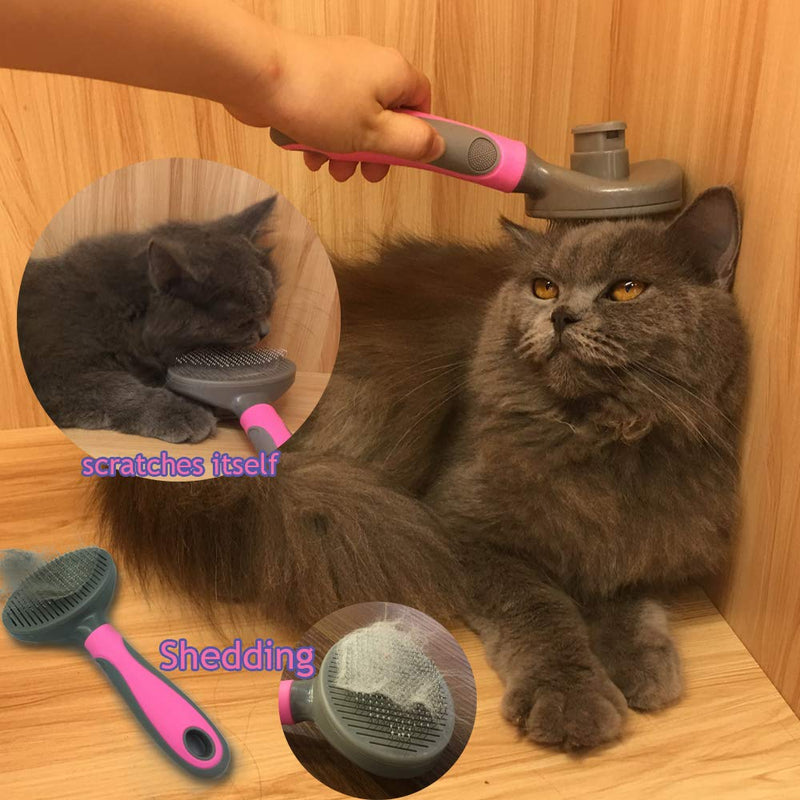[Australia] - Hesiry Cat Brush Pet Soft Brush for Shedding Removes Loose Undercoat,Slicker Brush for Pet Massage-Self Cleaning pink 