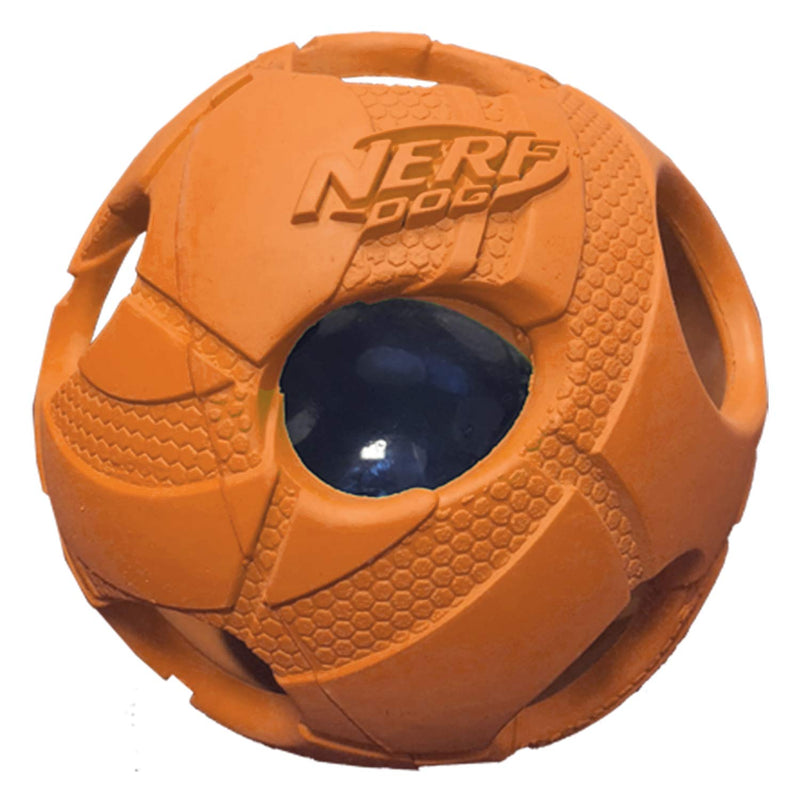 Nerf Dog Soccer Ball Dog Toy with Interactive LED, Lightweight, Durable and Water Resistant, 3.5 Inches, For Medium/Large Breeds, Two Pack, Green and Orange - PawsPlanet Australia