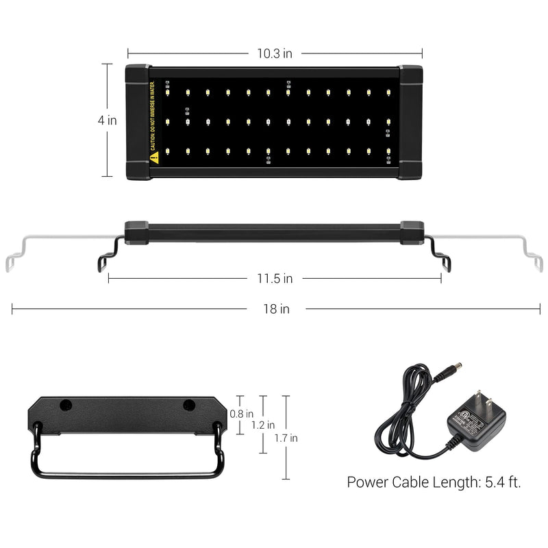 NICREW ClassicLED Aquarium Light, Fish Tank Light with Extendable Brackets, White and Blue LEDs 12 - 18 in - PawsPlanet Australia