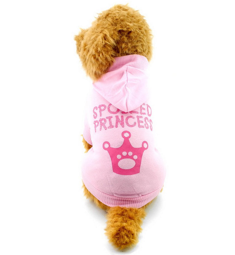 SMALLLEE_LUCKY_STORE Small Dog Spoiled Hoodie Chihuahua Clothes for Girls Crown Puppy Tee T shirt for Cat Yorkshire Toy Poodle Pink XS - PawsPlanet Australia