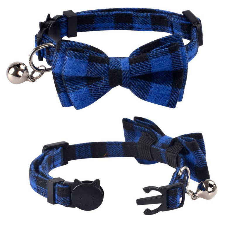 [Australia] - Lamphyface 2 Pack/Set Cat Collar Breakaway with Cute Bow Tie and Bell for Kitty Adjustable Safety Plaid Red&navy 