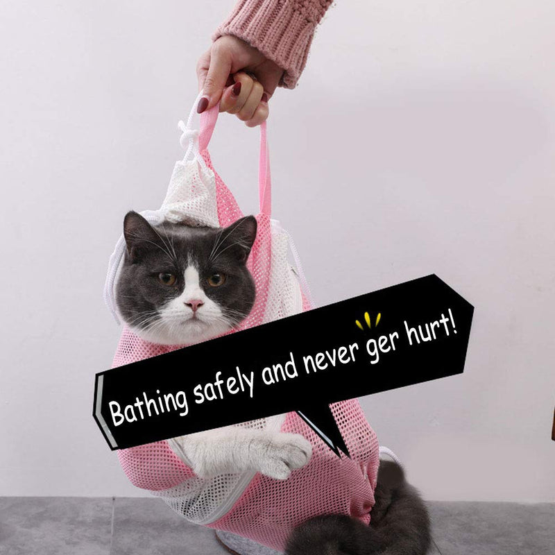 Oncpcare Removable Pet Cat Grooming Washing Bag, Adjustable Kitten Mesh Bag for Shower, Nail Trimming, Cleaning Ear, Medicine Feeding, Bathing (Pink) Pink - PawsPlanet Australia