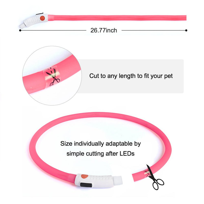 [Australia] - USB Rechargeable LED Dog Collar - Glowing Pet Collar for Dogs, Light Up Doggy Collars Keep Your Dogs Be Seen& Be Safe Adjustable Size Flashing Collars Pink-Silicone 